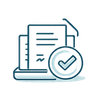 Icon of a document with a checkmark inside a circle, symbolizing approved or verified document.