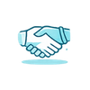 Icon of two hands shaking representing flexible fractional support and partnership for medical device consulting engagements.