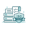 Icon representing ISO 13485 consulting and compliance support for medical device manufacturers.
