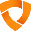 Orange triangular shield-like shape with three points on a white background.