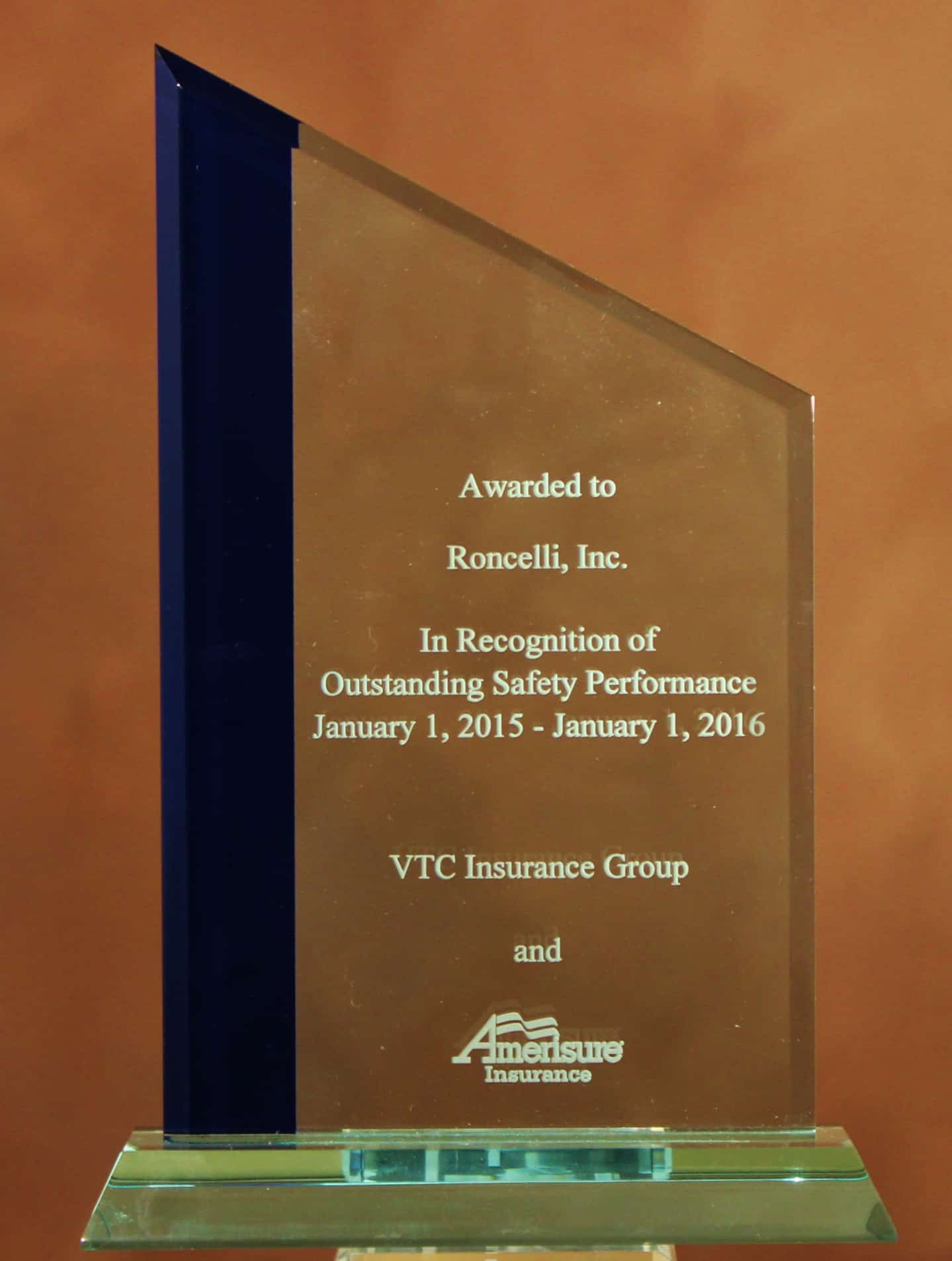 Roncelli, Inc. Recognized for Outstanding Safety by Amerisure Insurance Company