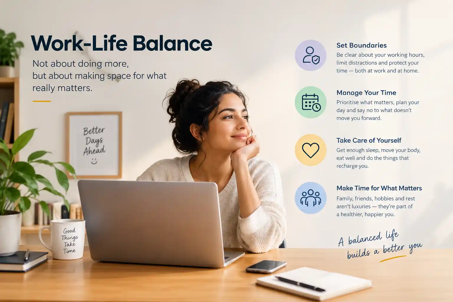Generic AI-written Instagram post about work-life balance