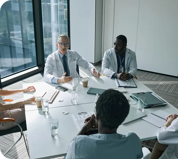 people talking in an office