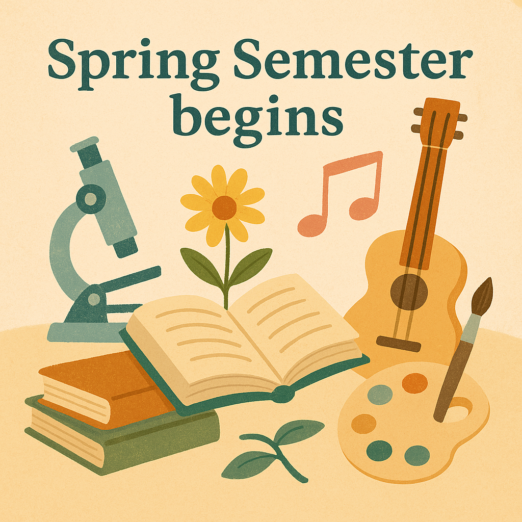 Spring Semester begins February 2 announcement graphic