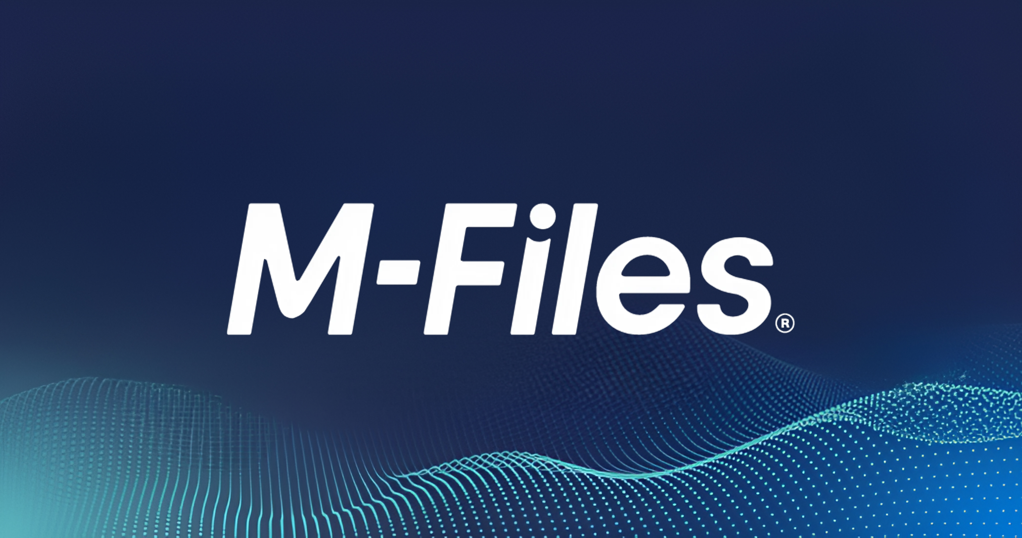 M-Files logo in white text on a dark blue background with digital wave pattern.