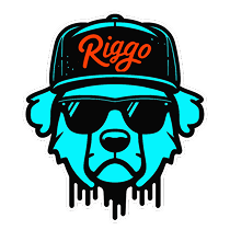 Riggo Production logo: A cool blue dog wearing sunglasses and a Riggo hat