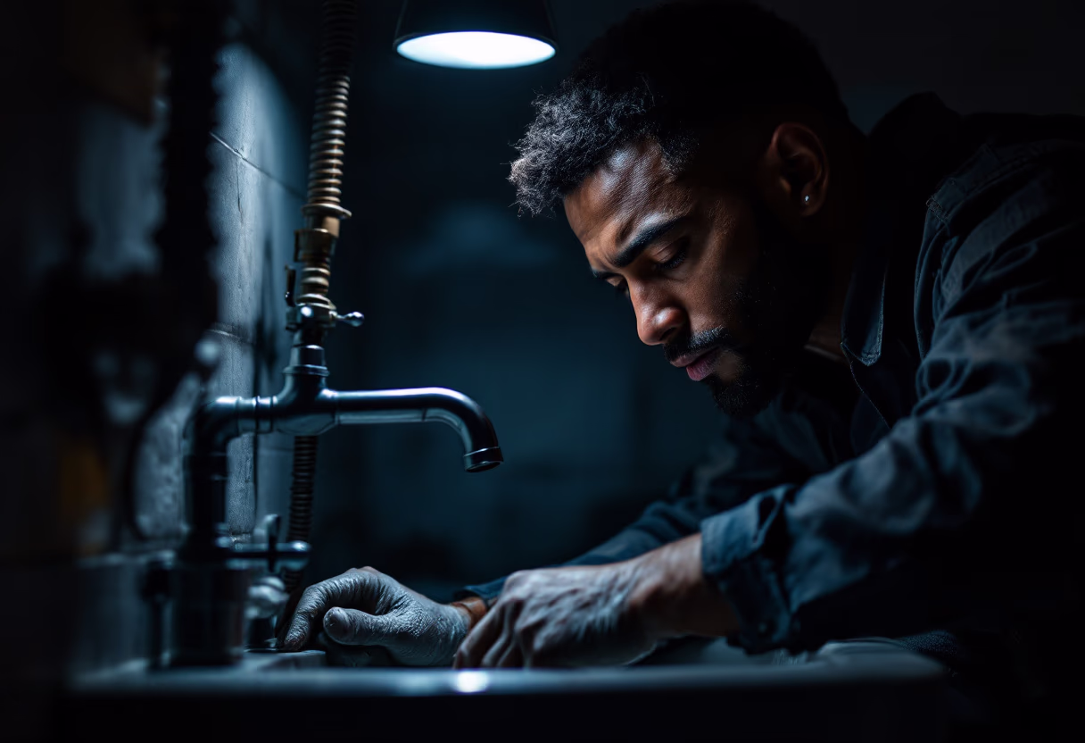 image of plumber fixing a sink