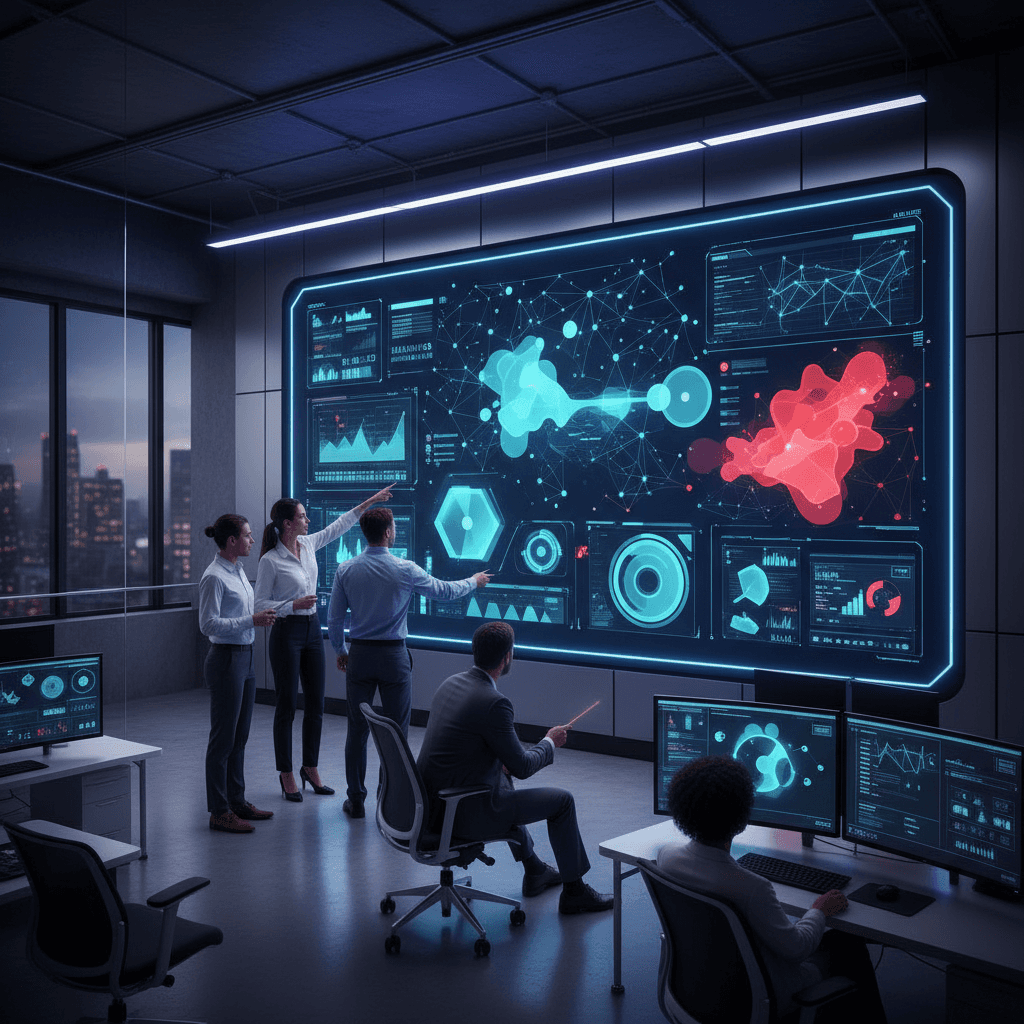 Team monitoring an operations dashboard that visualizes automated workflows and alerts