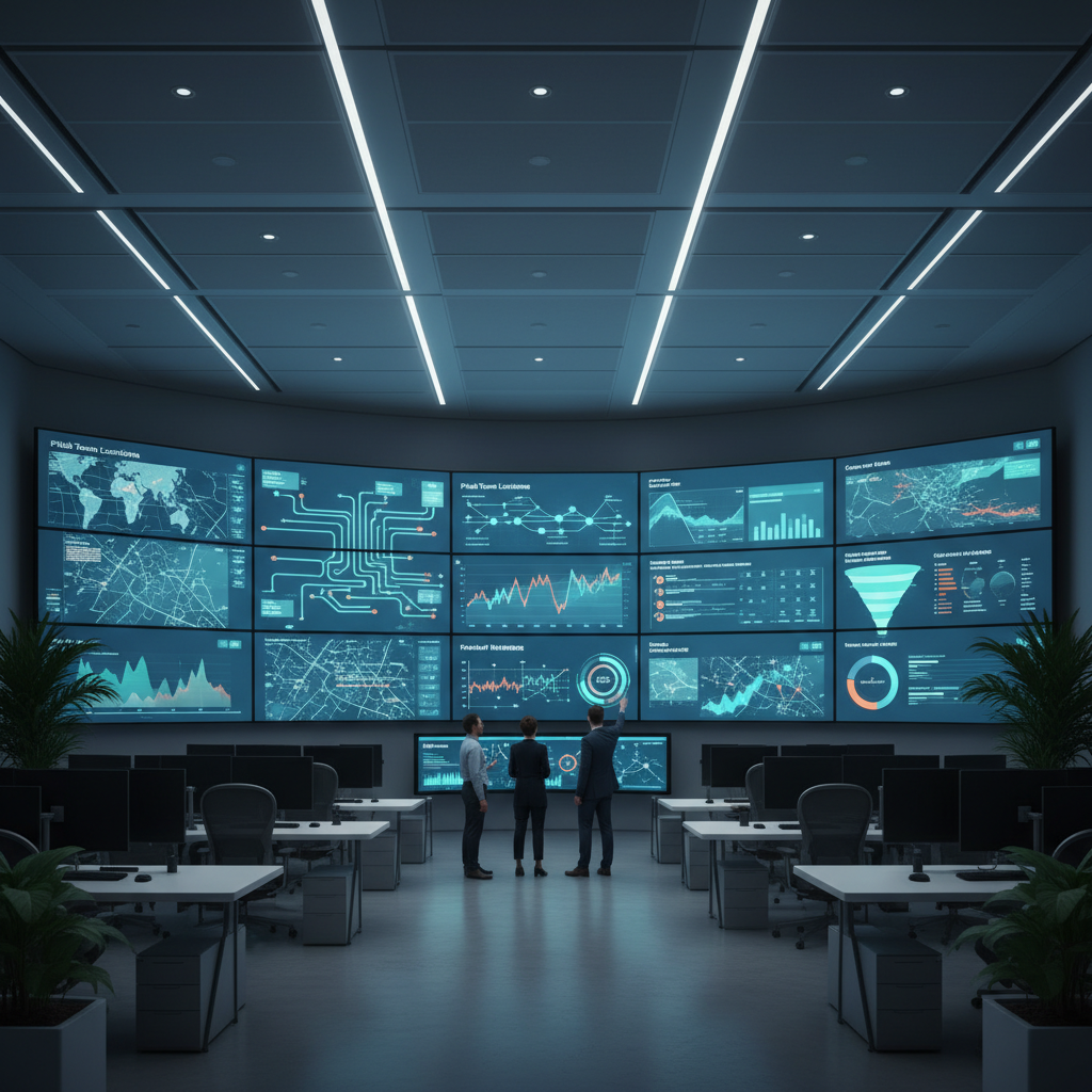 Operations team viewing dashboards that track churn rate analysis and field handoffs across stages