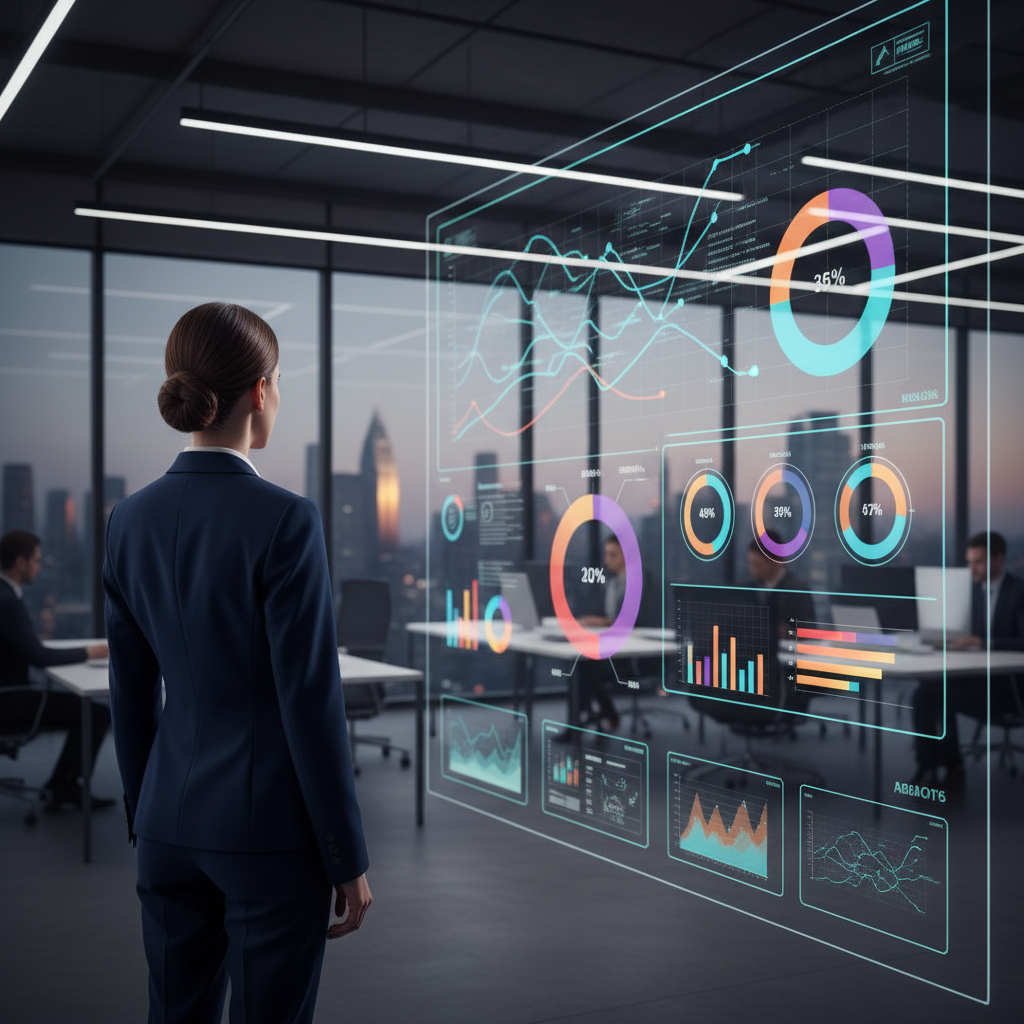 Business leader reviewing client outreach performance metrics on a dashboard