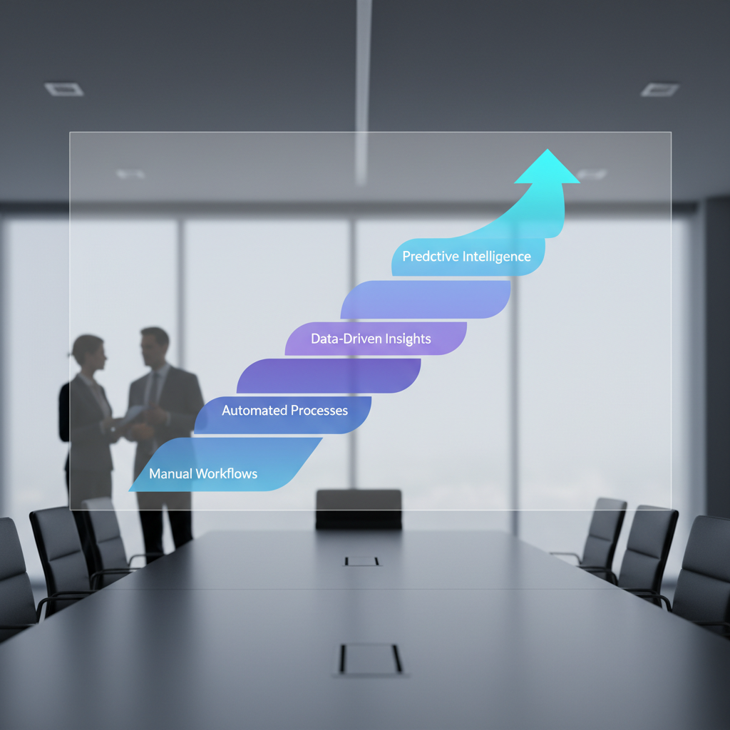 Abstract digital maturity curve moving from manual workflows to predictive operations