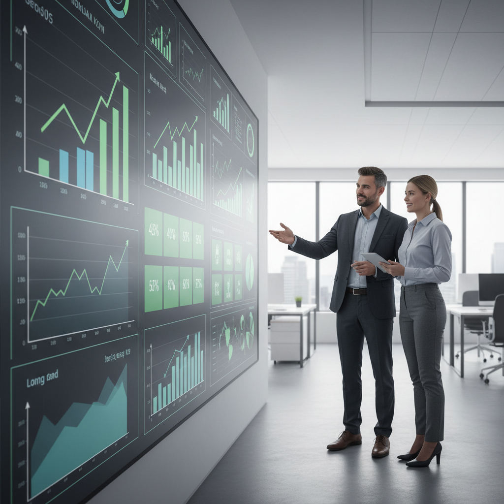 Business leaders reviewing KPI dashboard after business process optimization