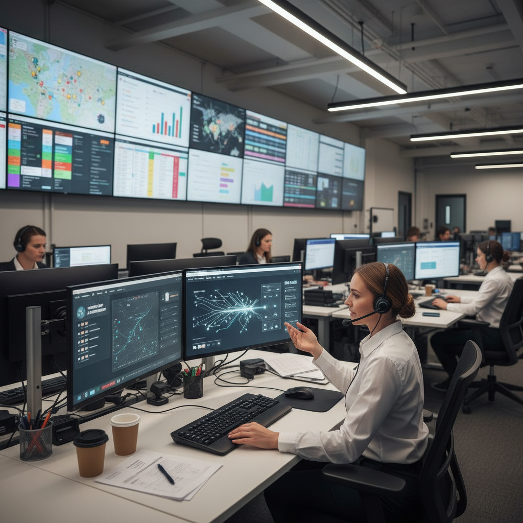 Field operations dispatch center using AI-assisted workflow automation to assign work orders