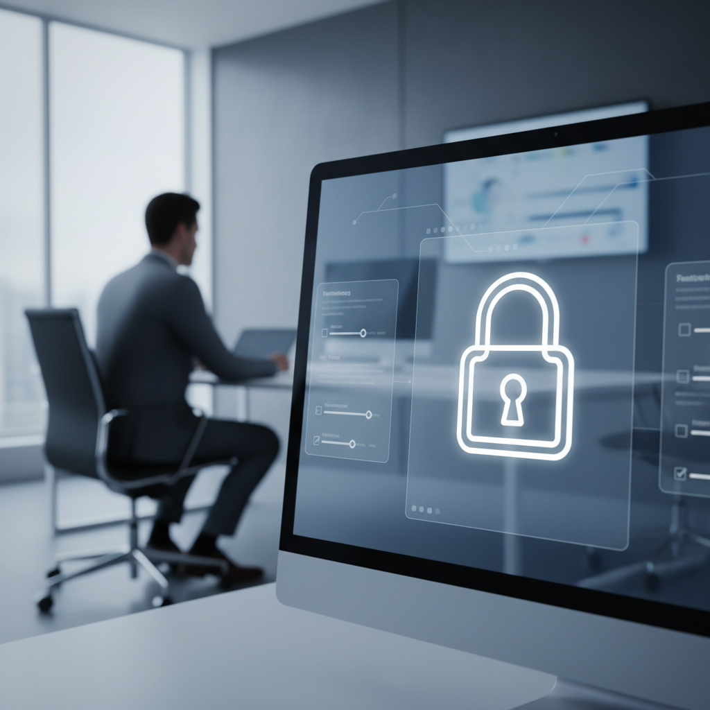 Professional managing secure customer data collection settings on a computer