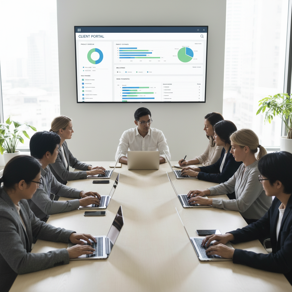 Clients and internal team members viewing a shared client portal that improves operational visibility