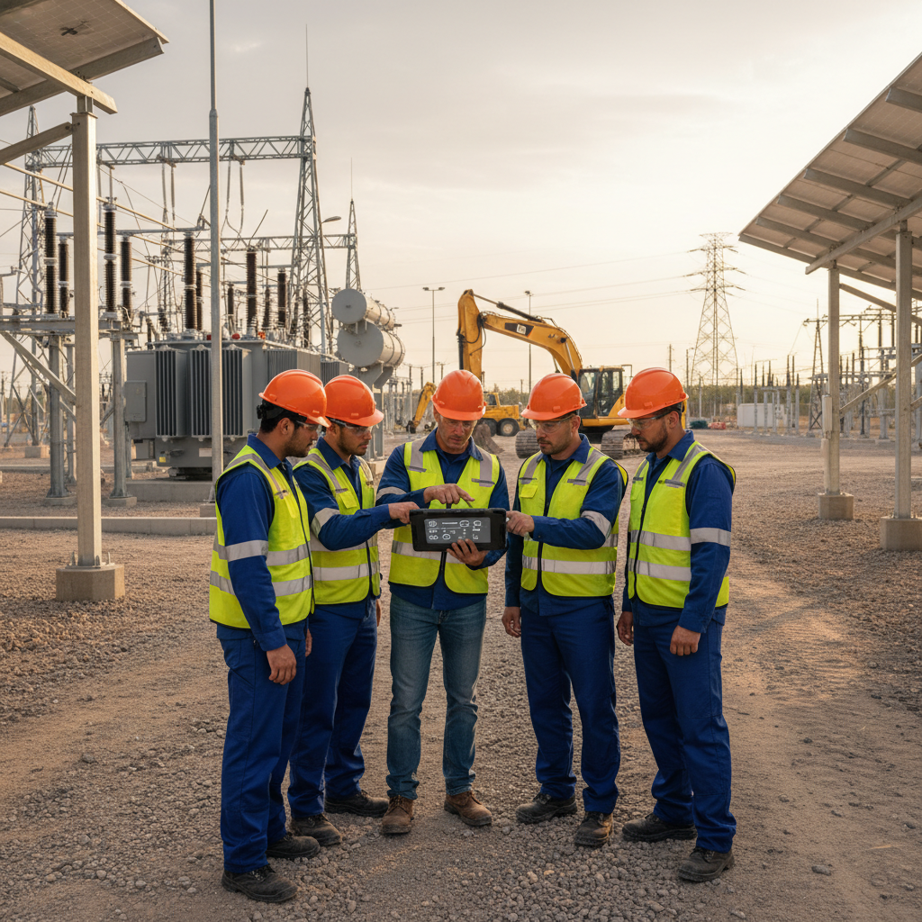 Field operations crew at an industrial site reviewing digital work orders on a tablet