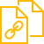 Yellow icon of a key on top of two overlapping paper documents.