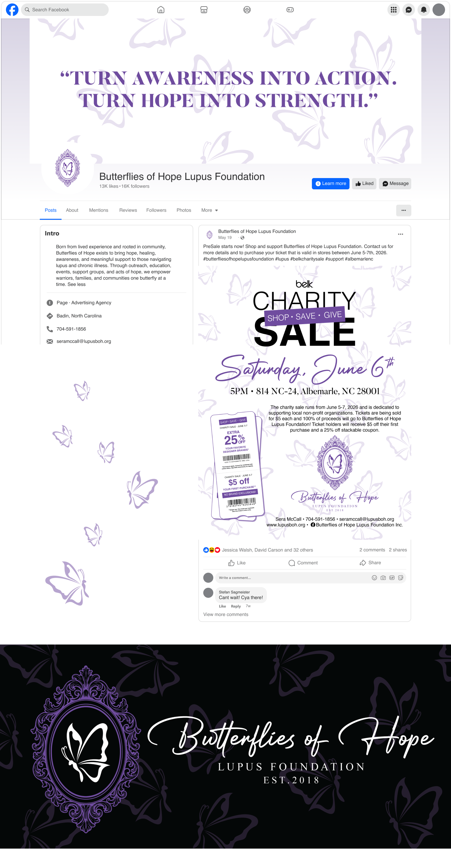 Butterflies of Hope Lupus Foundation Facebook page promoting charity sale June 6 in Albemarle, NC.