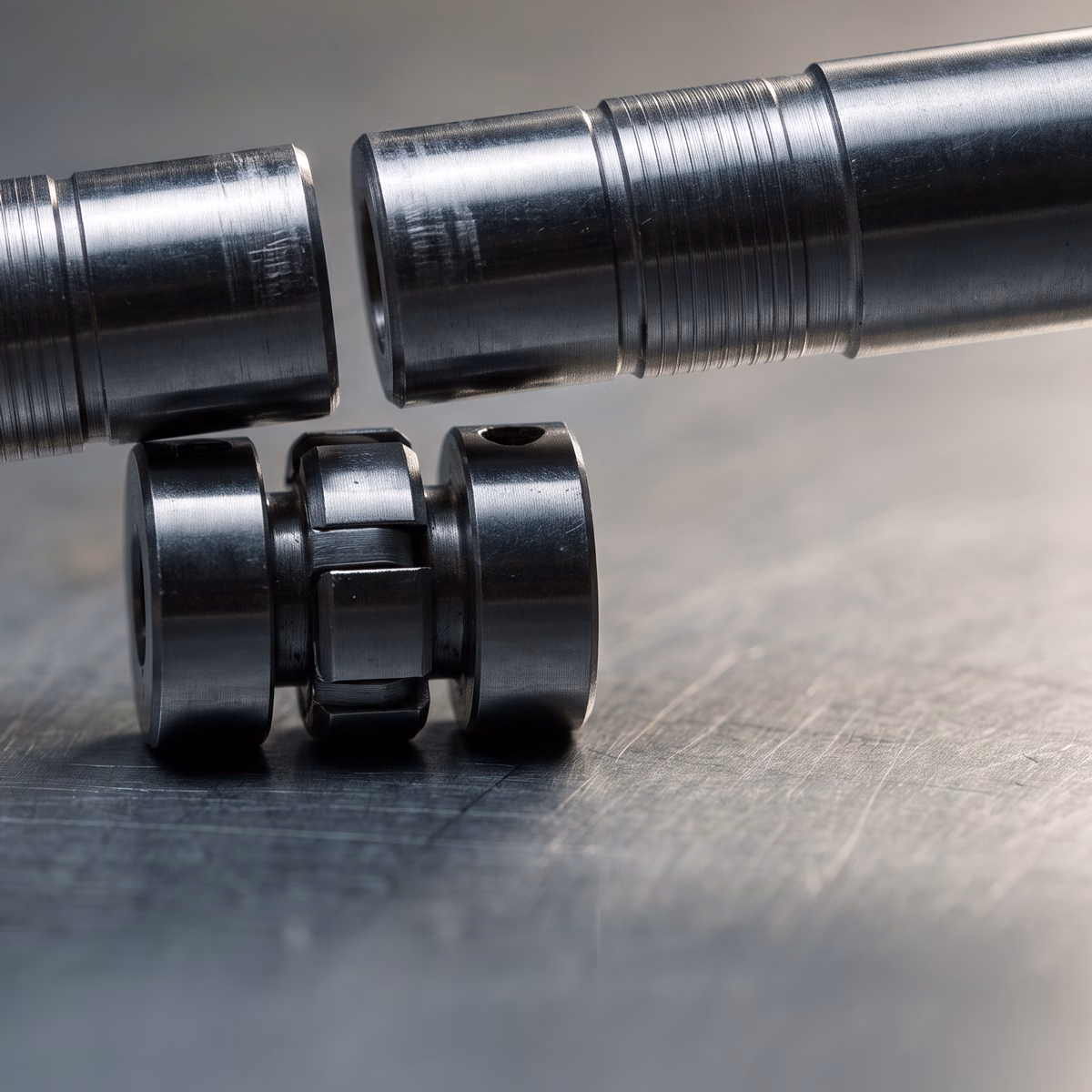 Two steel drive shafts with an unfitted coupling, symbolising disconnected B2B marketing in industrial and mining firms