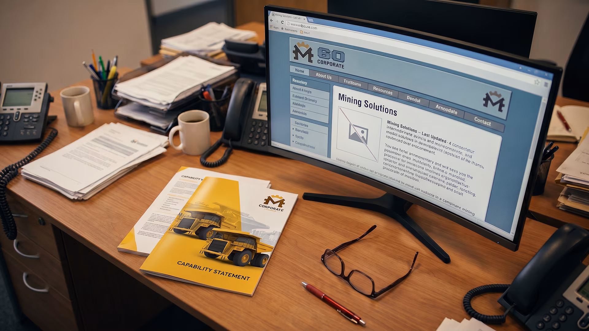B2B credibility signals represented as commercial documents from different eras arranged on an industrial workbench, illustrating signal incoherence across buyer-facing touchpoints.