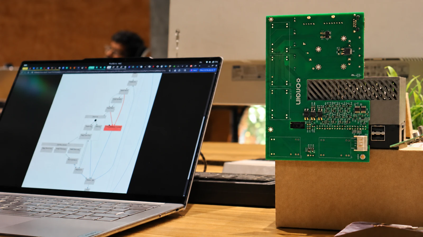 Embedded electronics and a laptop at an Origin workstation