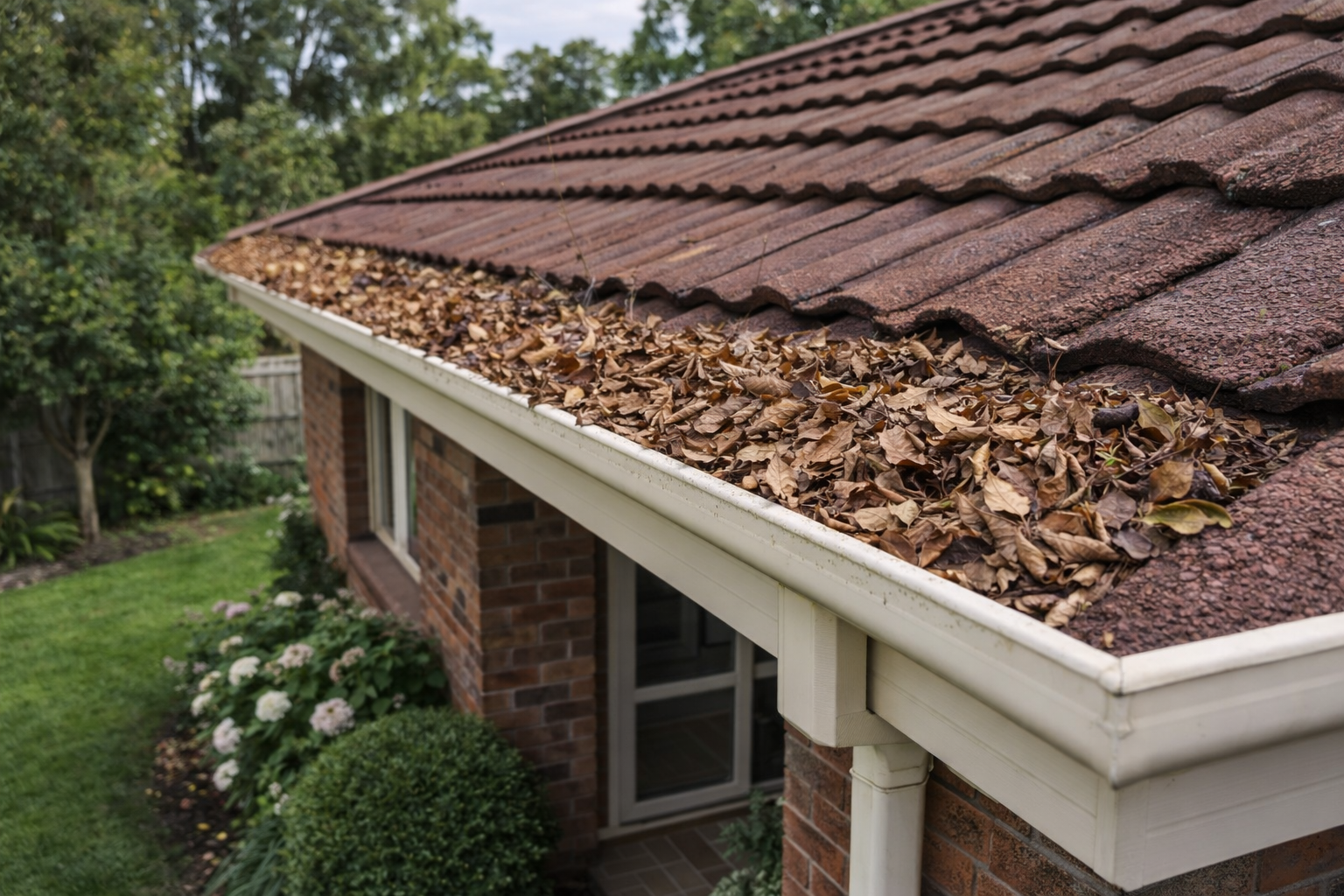 Gutter cleaning service removing leaves and debris from residential gutters in Bendigo