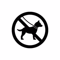 A simple black and white icon indicating no dogs or pets are allowed.