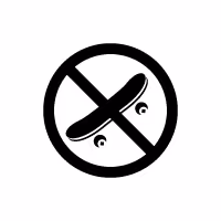 A simple black and white icon indicating no skateboarding allowed.