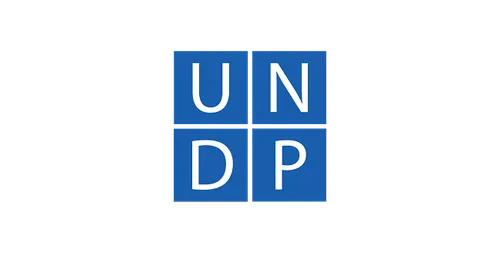 Blue square blocks with white letters U, N, D, and P arranged in a 2x2 grid on a black background.