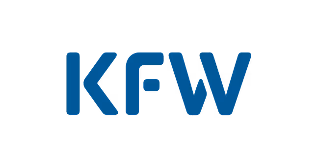 KFW logo in blue letters on a transparent background.