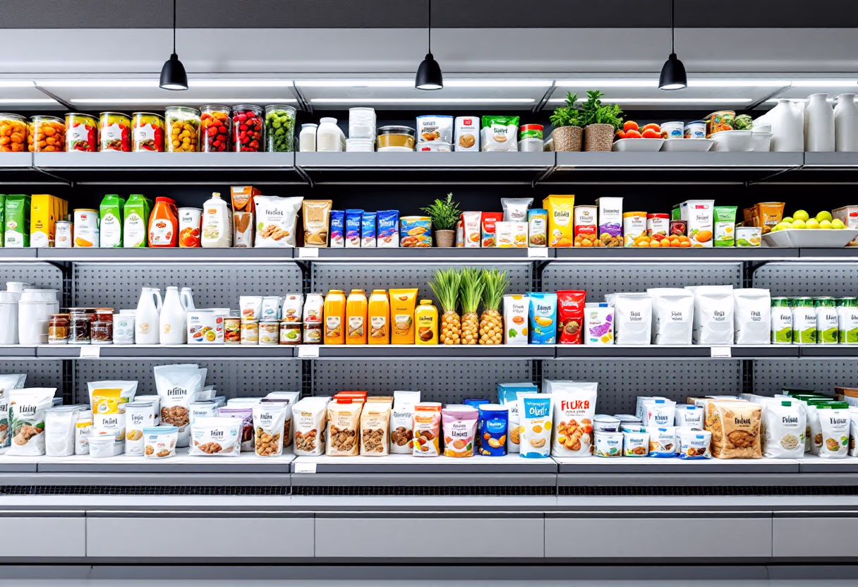 image of packaged goods shelf (for a grocery store)
