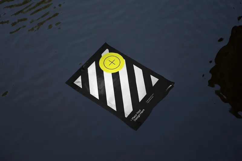 Unique wet paper mockup floating on water
