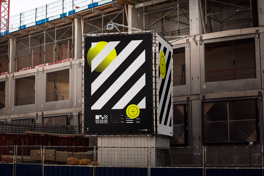 Two sided construction frame mesh banner