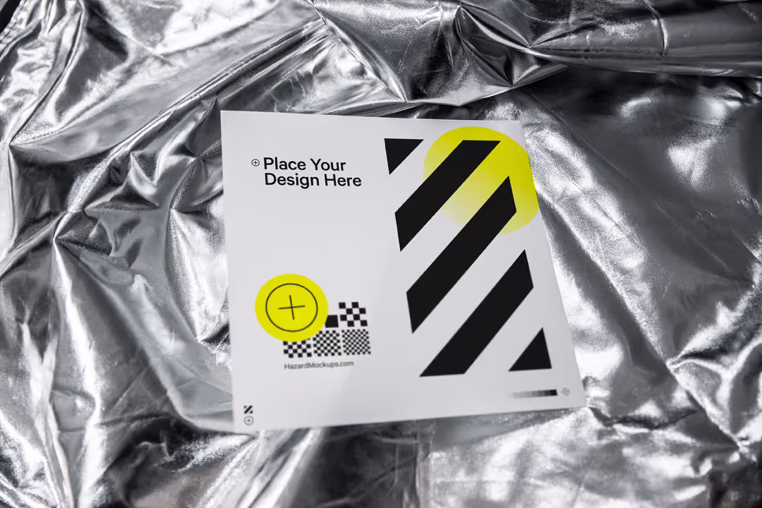 Square paper mockup on shiny silver background. Perfect for vinyl cover designs or to showcase your instagram posts.