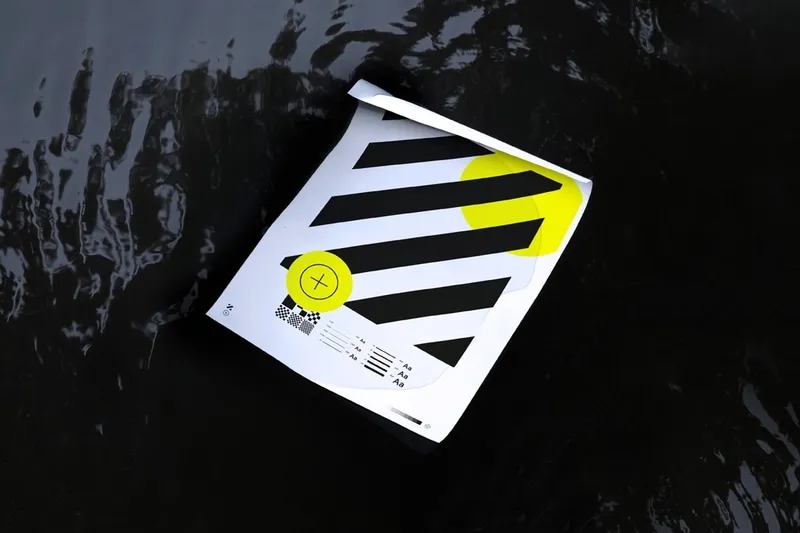 Unique curved paper mockup cover with water