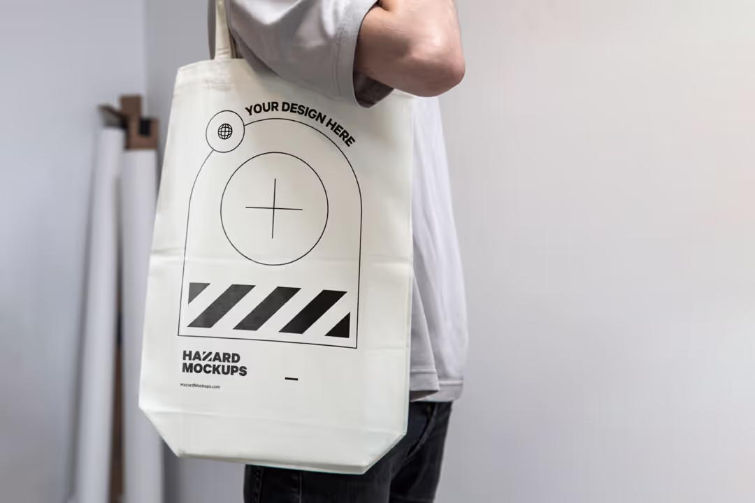 Fully customisable totebag mockup with realistic shadows and 3D wrapping
