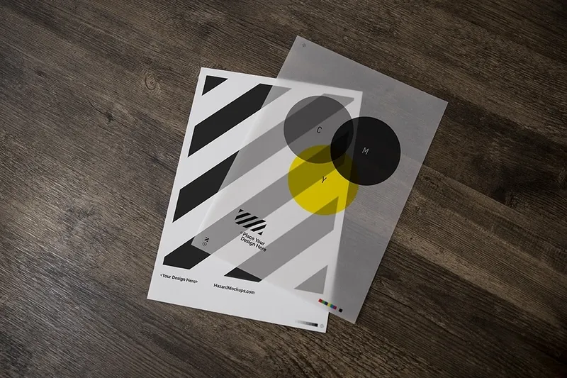 Double A4 paper mockup with transparant paper overlay