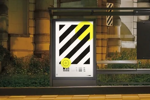 City by night busstop poster mockup