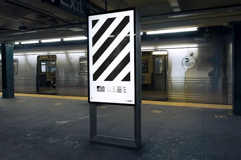 Vertical display mockup in New York City subway station