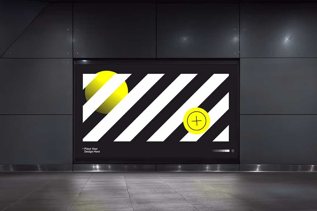 Display mockup in minimal subway station with realistic reflection. Perfect to present campaign and commercial designs.