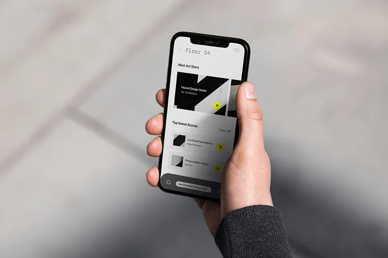 Handheld iPhone mockup with minimal background