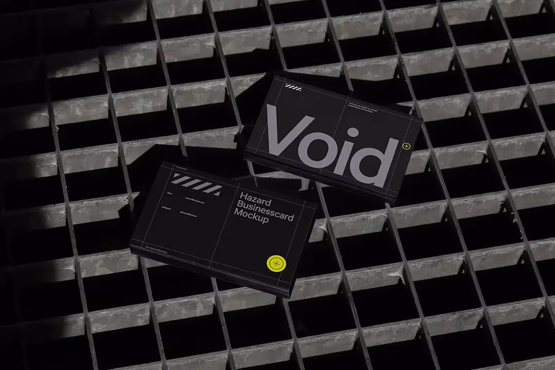 Double business card mockup on steel minimal background