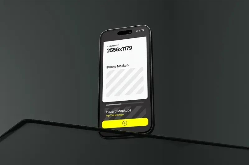 Standing iPhone on Frosted Table: Adjust the background exposure and colour to match this minimal studio setting to your chosen branding colours