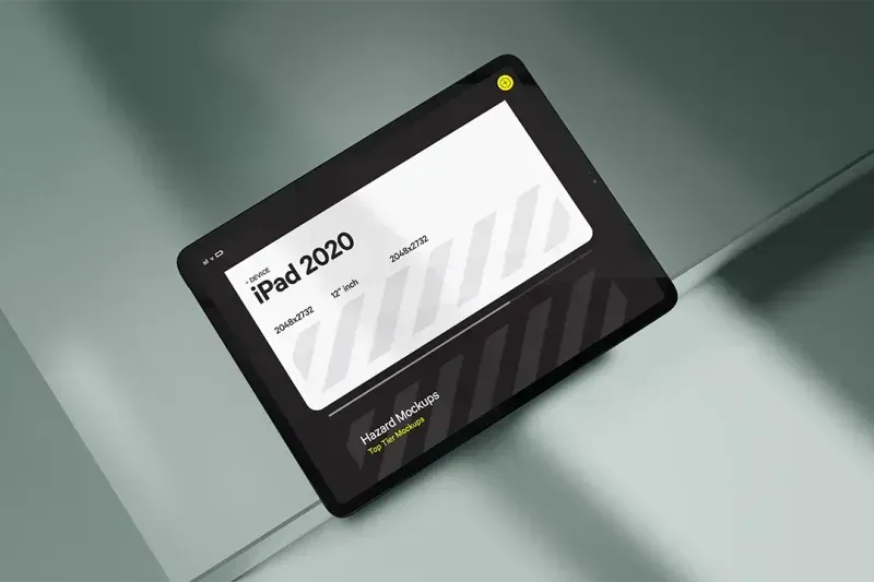 Minimal horizontal iPad 2022 mockup device in minimalistic studio setting