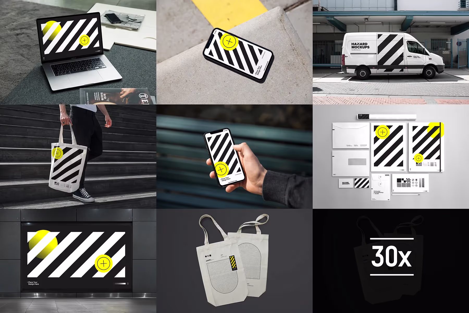 Curated full branding mockup bundle. A complete mockup bundle for all your presentations. Including device mockup, poster mockup, billboard mockup, totebag mockup, stationary mockup and many more. Save time and save money with with this presentation-ready branding mockup bundle!