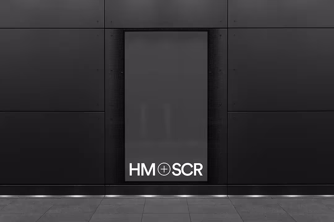 Clean LED Screen poster mockup in futuristic metro station in Amsterdam. This mockup consists of adjustable reflection and couch layers, to create a realistic effect