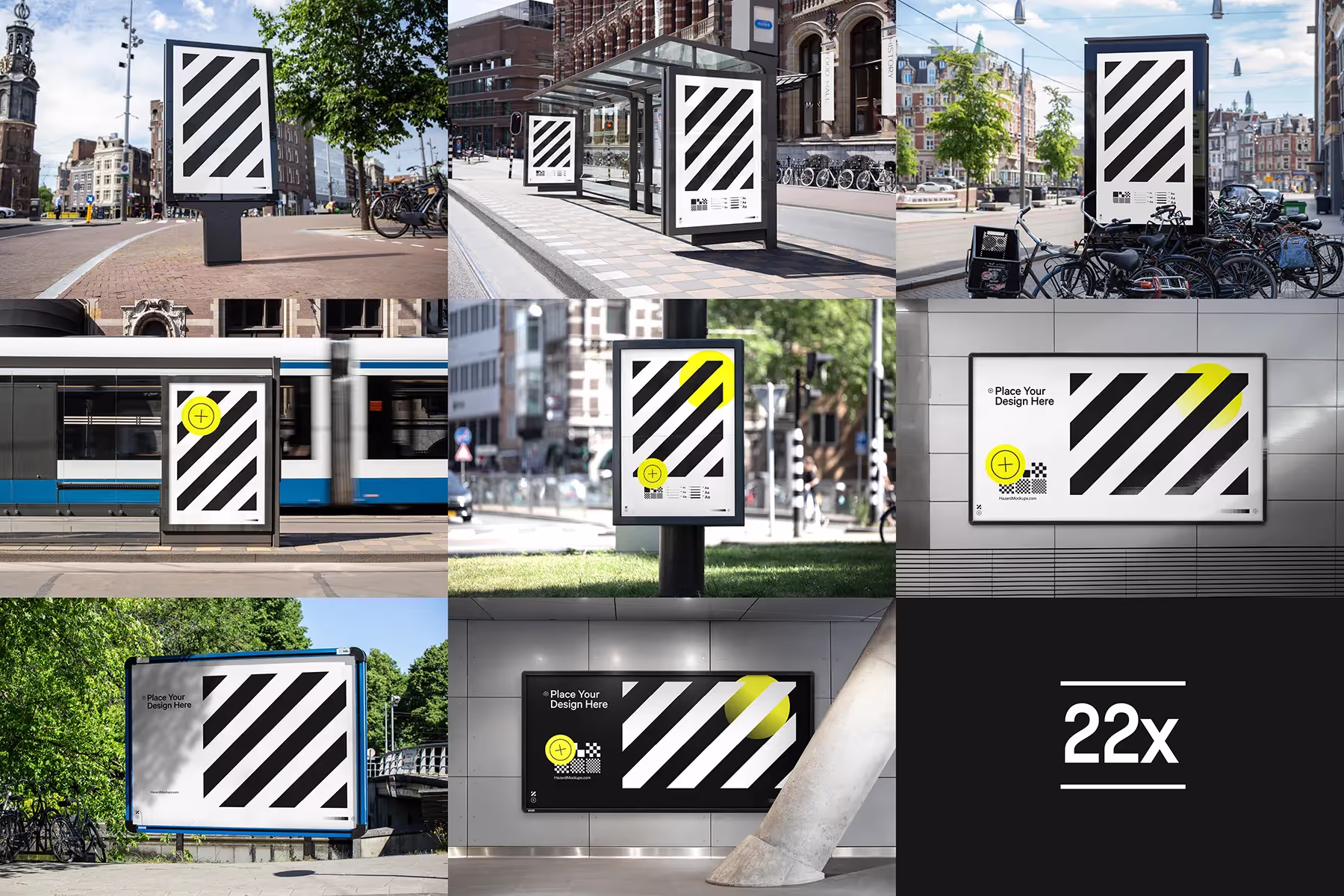 Save time and save money with with this presentation-ready poster mockup bundle! Showcase your designs with city poster mockups, screen mockups, busstop mockups, subway mockups and many more. A complete mockup bundle to showcase your poster designs on social media, your portfolio or client presentations.