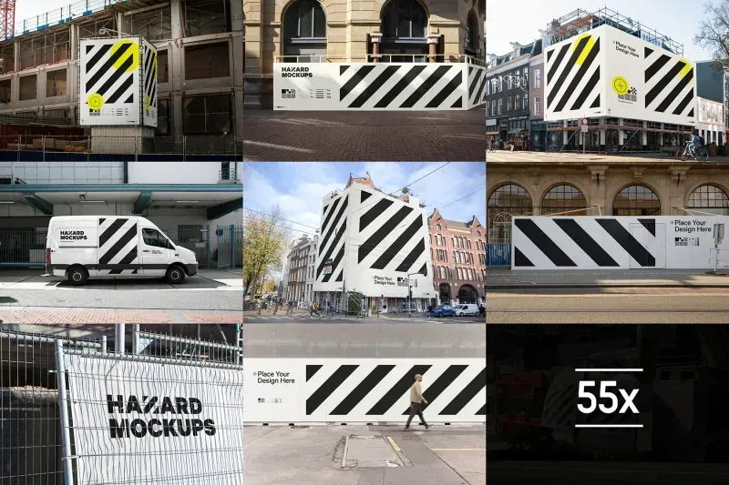 Save time and save money with with this presentation-ready construction mockup bundle! Show of your designs in scaffolding banner mockups, frame mockups, construction billboard mockups, hoarding board mockup, car wrap mockups and many more. Perfect for construction companies, transportation companies, renovation companies, truck companies, architects, engineers, city planners and government institutions.