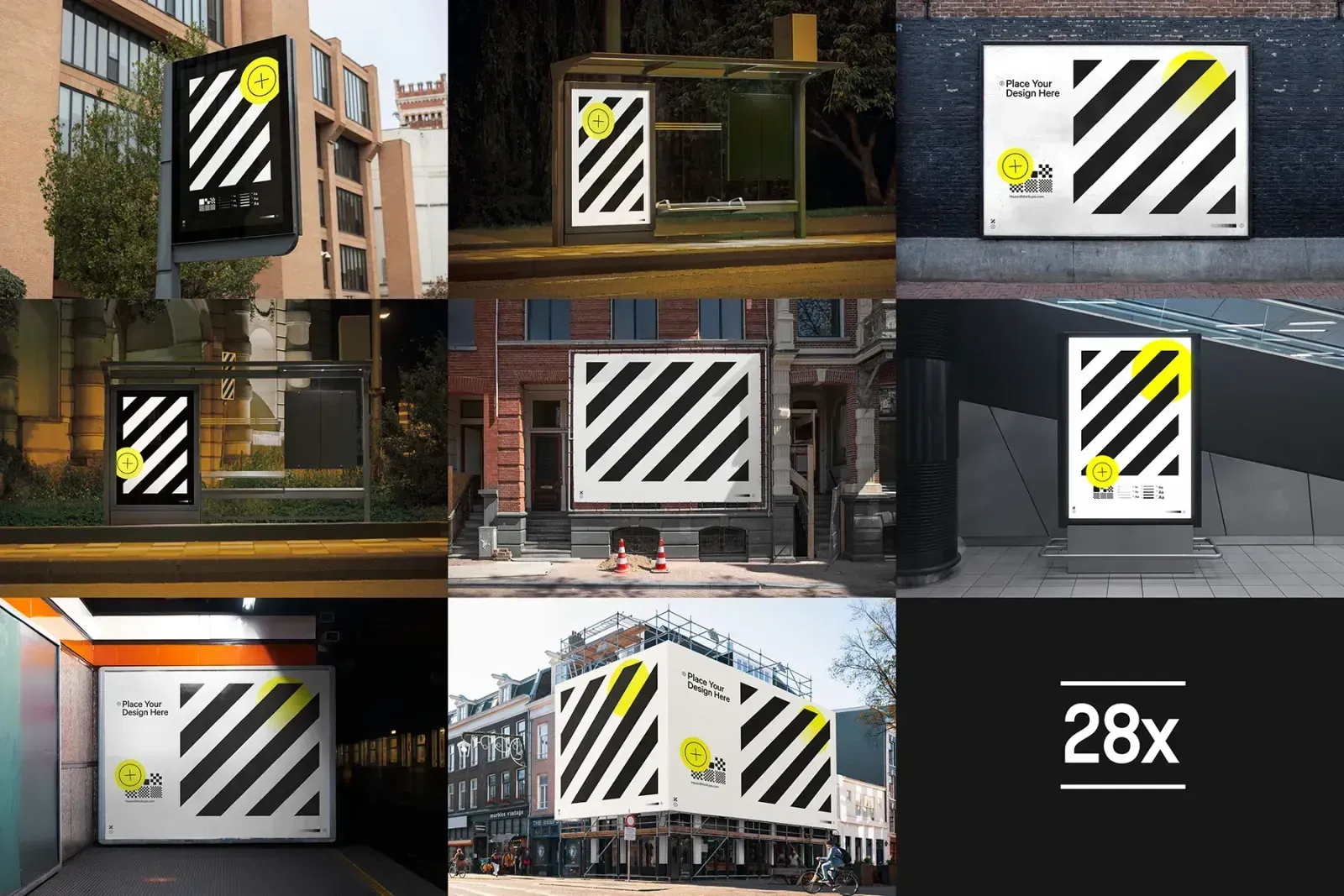 Save time and save money with with this presentation-ready poster mockup bundle! Showcase your designs with city poster mockups, screen mockups, busstop mockups, subway mockups and many more. A complete mockup bundle to showcase your poster designs on social media, your portfolio or client presentations.