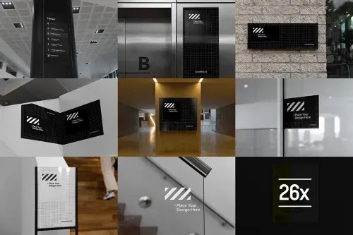 Save both time and money with this presentation-ready signage mockup bundle! Display your designs on a variety of signage and wayfinding mockups in different settings. This comprehensive wayfinding mockup bundle is perfect for showcasing your work on social media, in your portfolio, or during client presentations.